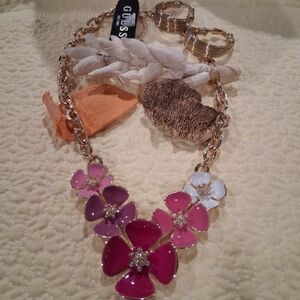 GUESS Pink and White Floral Necklace & Earrings